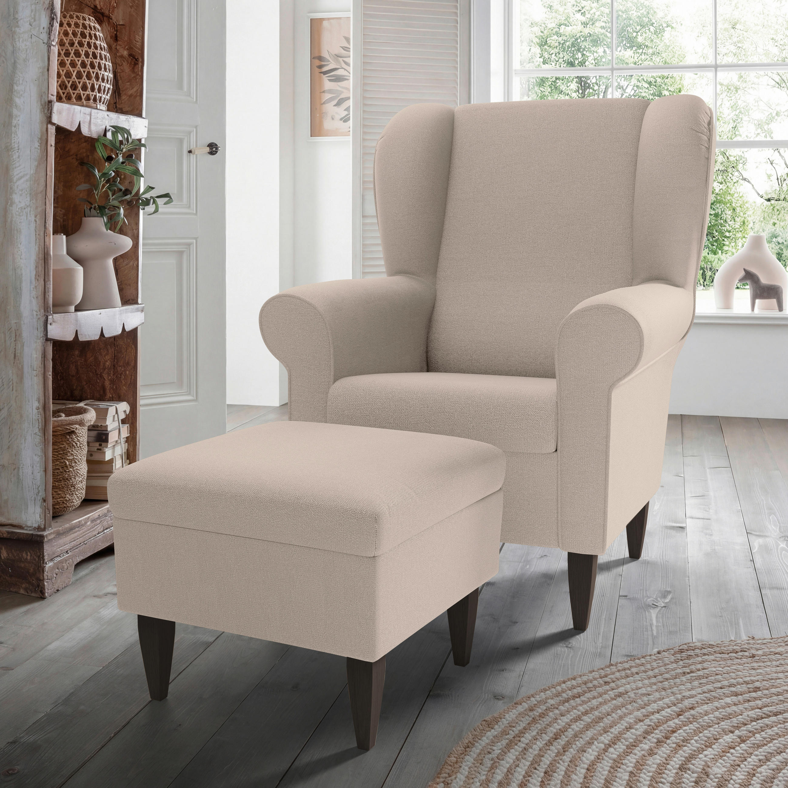 SESSELSET Struktur Beige  - Wengefarben/Beige, Konventionell, Holz/Textil (80/102/86cm) - Livetastic