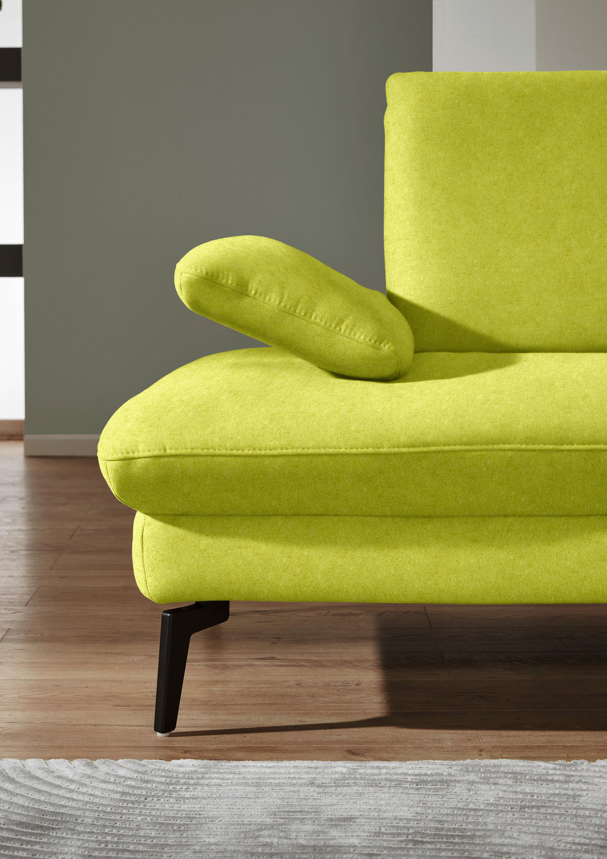 ECKSOFA in Chenille, Mikrofaser Limette  - Limette/Schwarz, Design, Textil/Metall (299/157cm) - Dieter Knoll