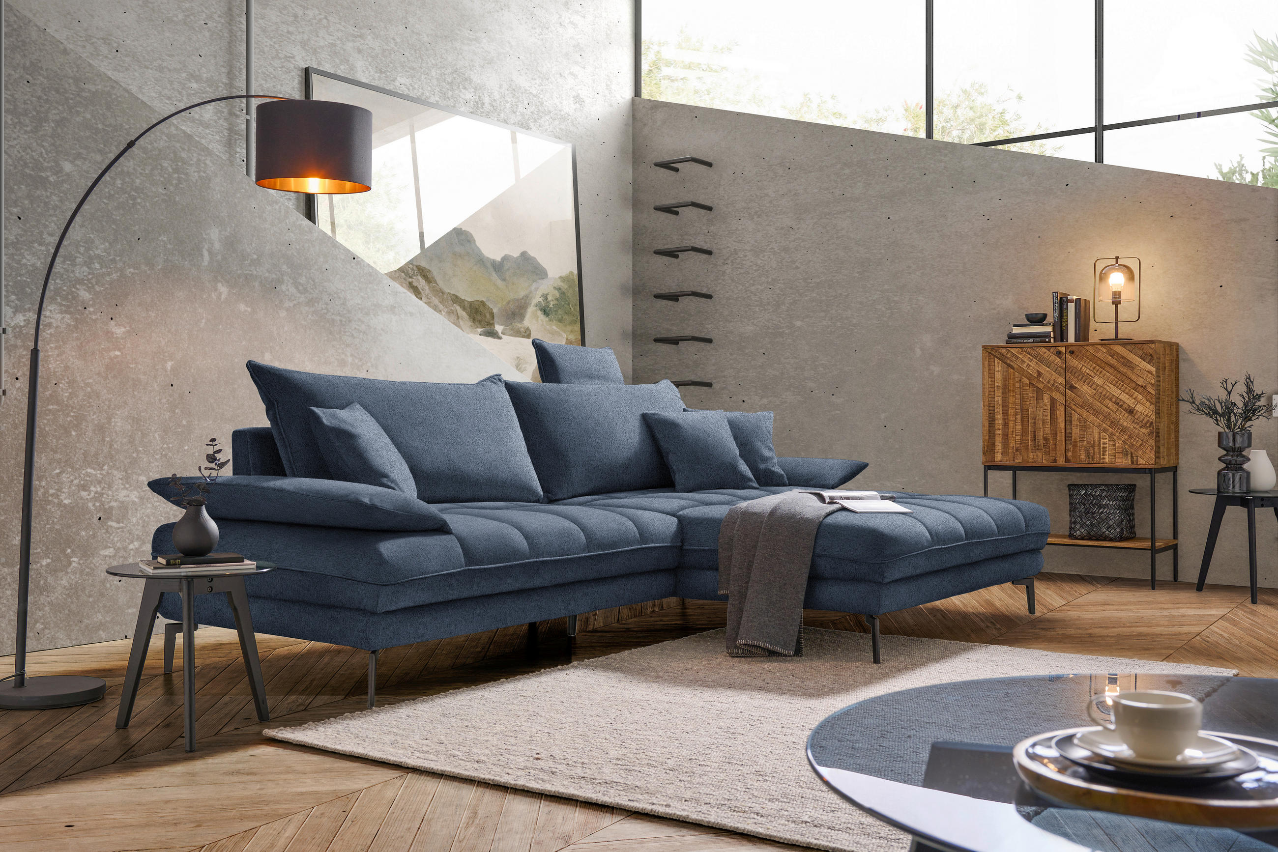 ECKSOFA in Webstoff Dunkelblau  292/176 cm  - Schwarz/Dunkelblau, MODERN, Textil/Metall (292/176cm) - Carryhome