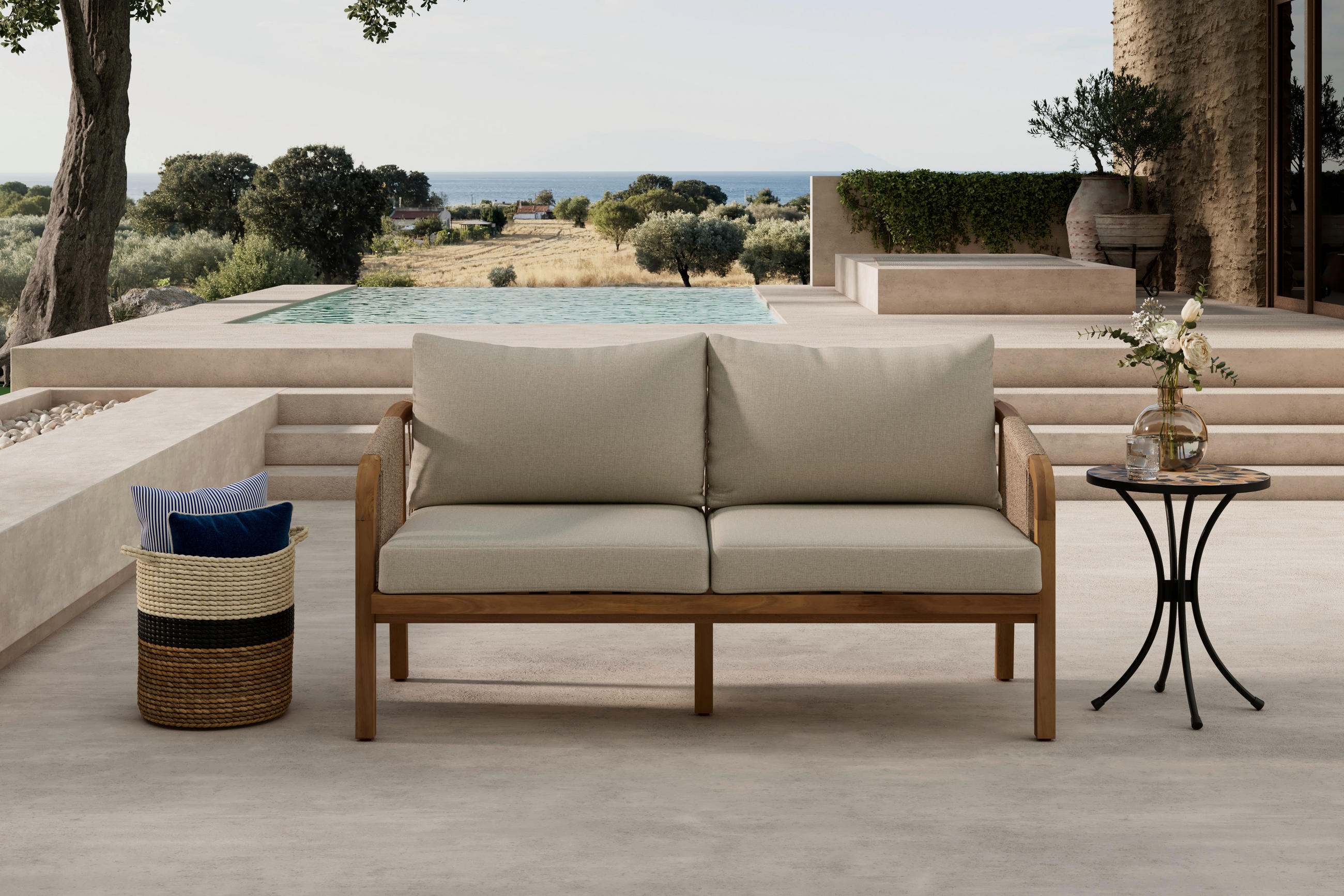 Ambia Garden Gartenbank Akazie, Beige 152x69x79.5 cm