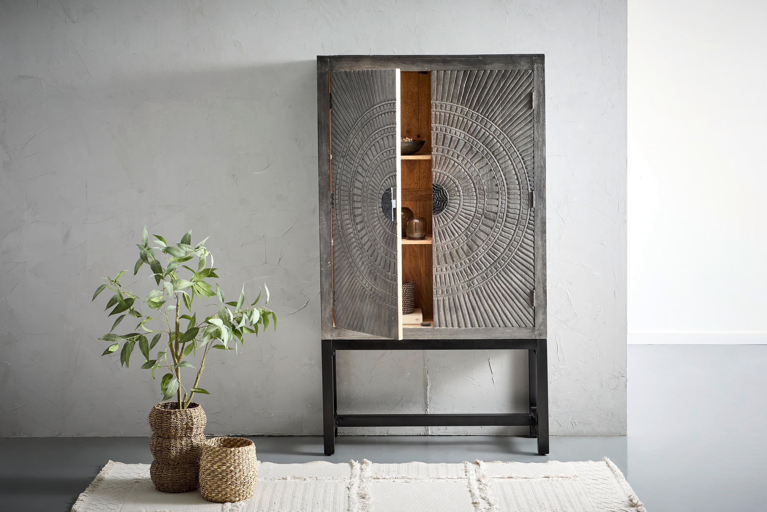MEHRZWECKSCHRANK 107/189/40 cm  in Grau, Schwarz  - Schwarz/Grau, LIFESTYLE, Holz/Metall (107/189/40cm) - Landscape