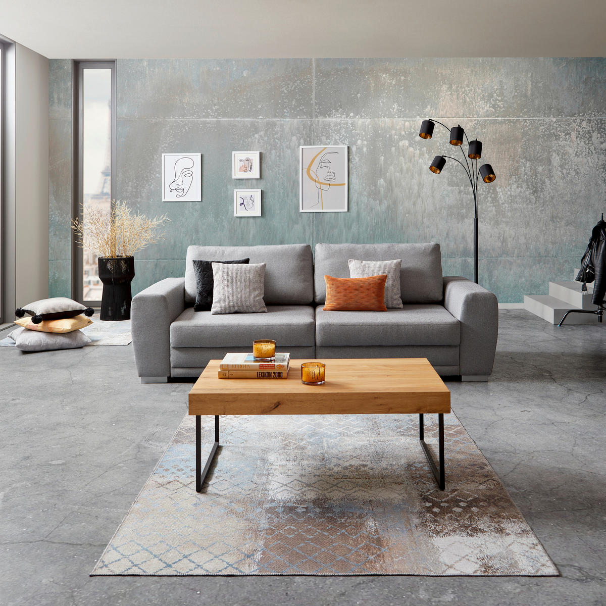 3-SITZER-SOFA in Webstoff Grau  - Chromfarben/Grau, Design, Kunststoff/Textil (252/87/107cm) - Livetastic