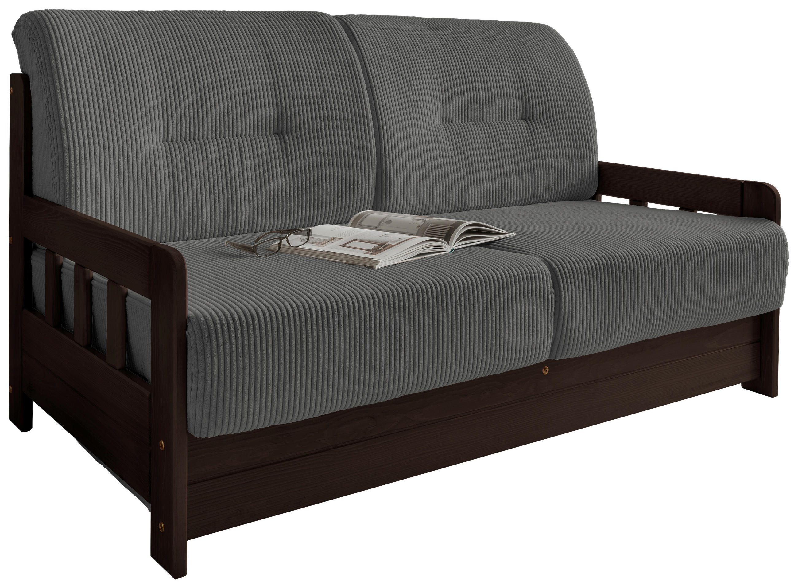 SCHLAFSOFA Cord Grau, Nussbaumfarben  - Nussbaumfarben/Grau, MODERN, Textil (154/88/90cm) - Livetastic