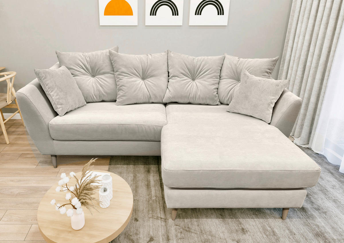 ECKSOFA Naturfarben Feincord  - Buchefarben/Naturfarben, KONVENTIONELL, Holz/Textil (211/154cm) - Carryhome
