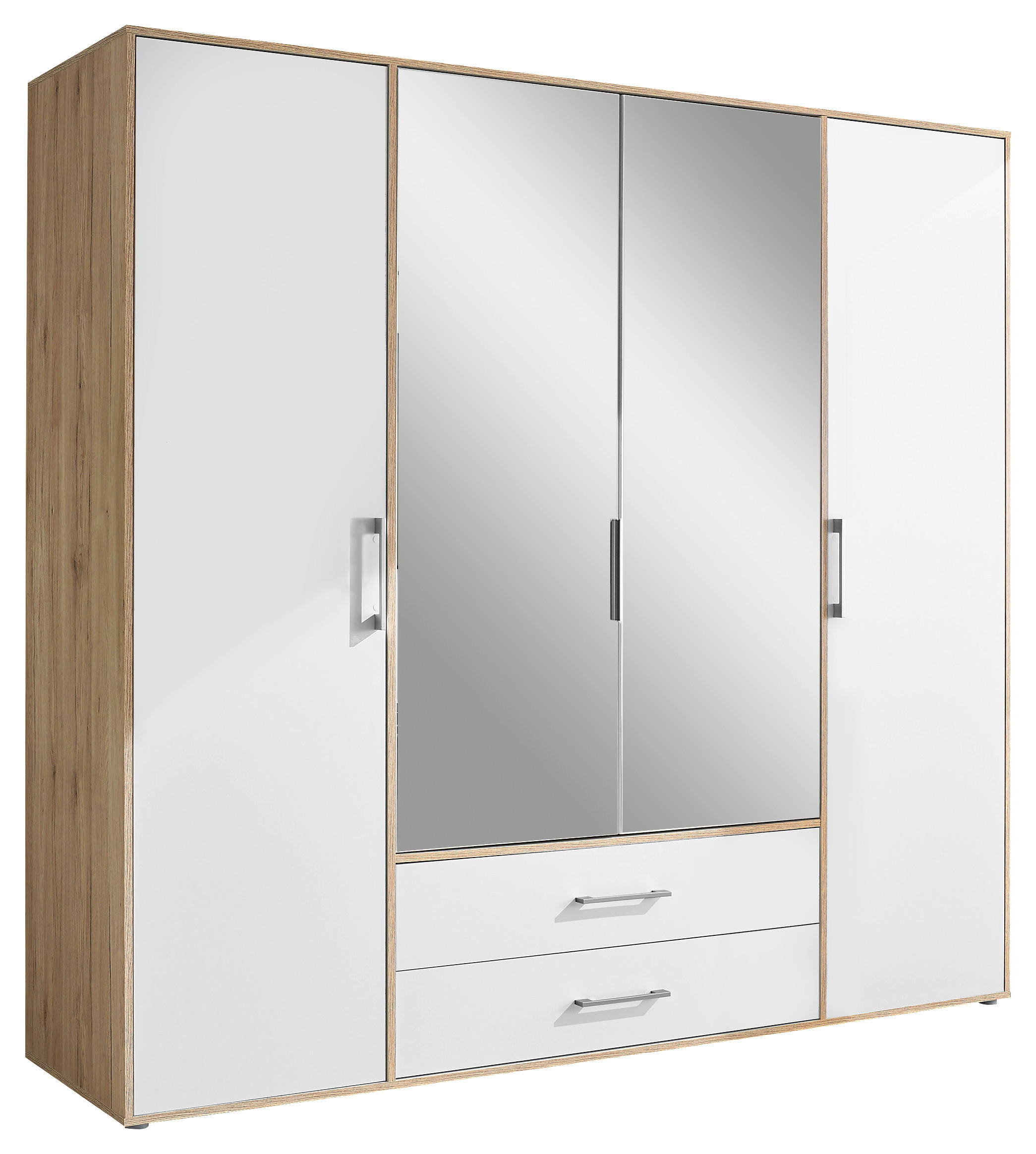 KLEIDERSCHRANK 206/195/60 cm 4-türig Weiß, Eiche Artisan  - Alufarben/Weiß, Basics, Glas/Holzwerkstoff (206/195/60cm)