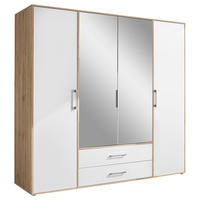 KLEIDERSCHRANK 206/195/60 cm 4-türig Weiß, Eiche Artisan  - Alufarben/Weiß, Basics, Glas/Holzwerkstoff (206/195/60cm)
