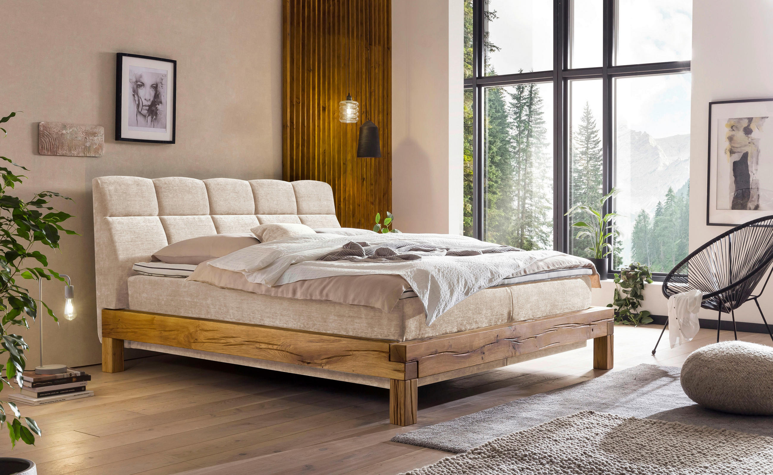 BOXSPRINGBETT 180/200 cm  in Beige  - Beige/Buchefarben, Natur, Holz/Textil (180/200cm) - Livetastic