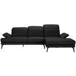 ECKSOFA in Echtleder Schwarz  - Schwarz, Design, Leder/Metall (288/184cm) - Novel