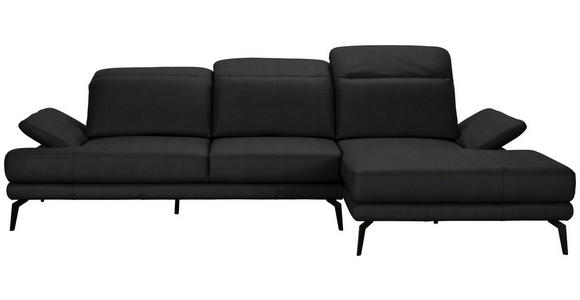 ECKSOFA in Echtleder Schwarz  - Schwarz, Design, Leder/Metall (288/184cm) - Novel