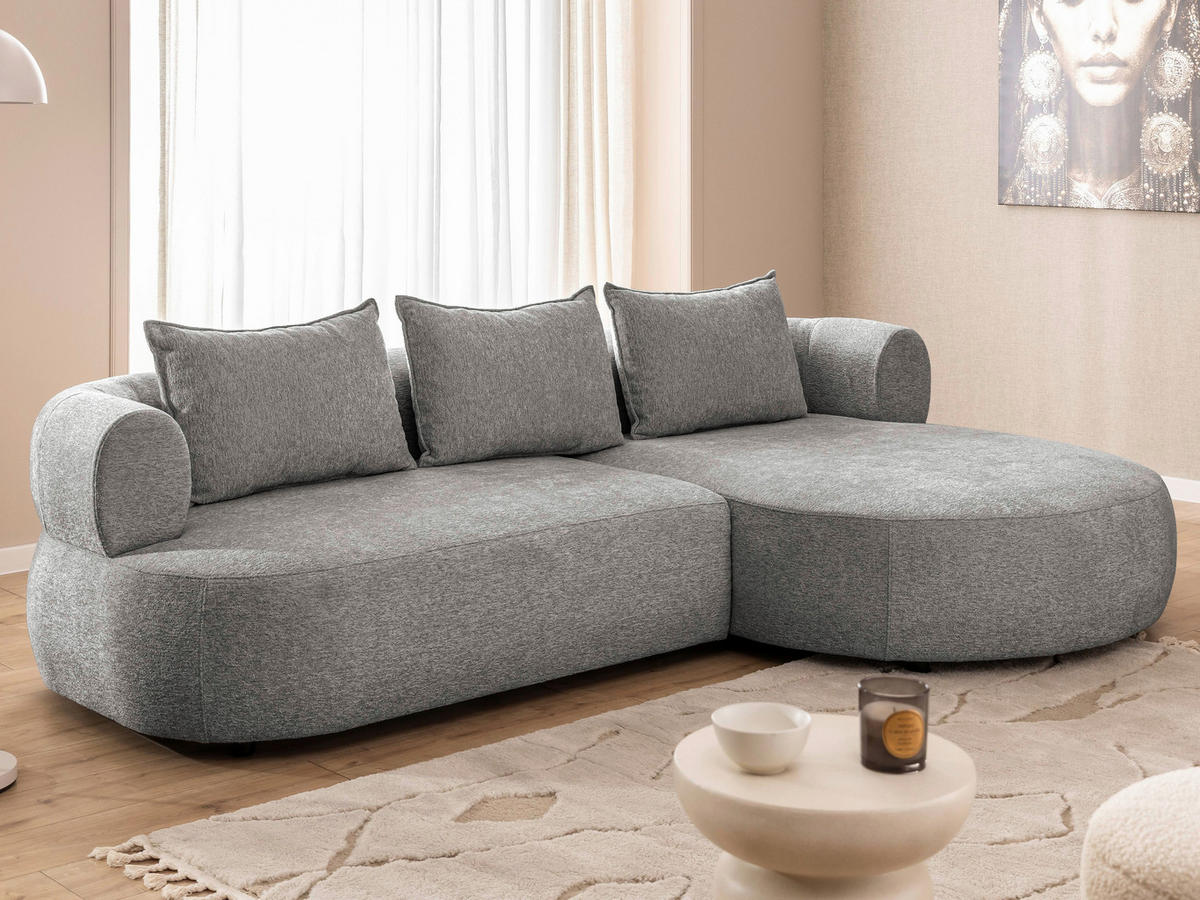 ECKSOFA in Chenille Grau  256/156 cm  - Schwarz/Grau, Design, Kunststoff/Textil (256/156cm) - Livetastic