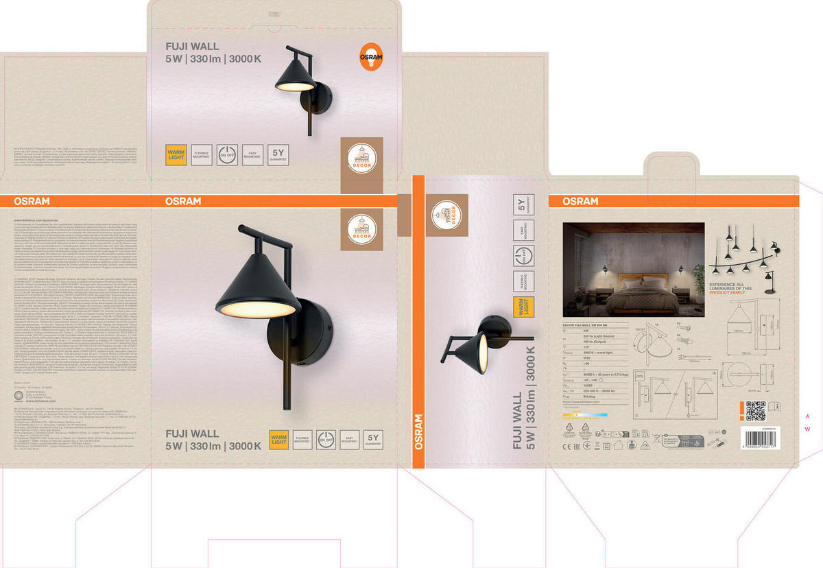 LED-WANDLEUCHTE 12/19.5/25.5 cm   - Design, Kunststoff (12/19.5/25.5cm) - Osram
