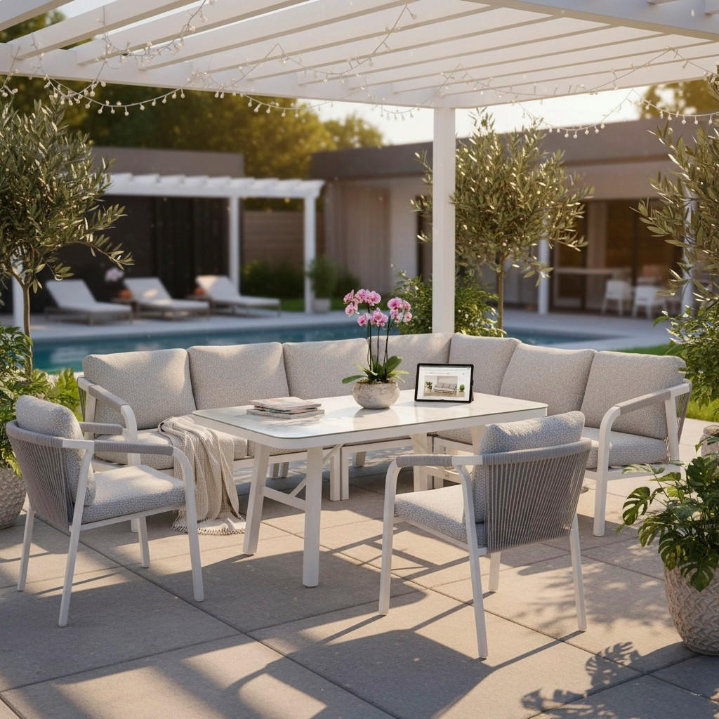 Gardenson Dining-Loungeset Grau, Weiß
