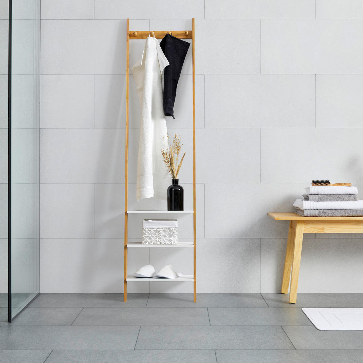 LEITERREGAL Naturfarben, Weiß  - Naturfarben/Weiß, MODERN, Naturmaterialien/Holzwerkstoff (43/175/25cm) - Bessagi Home