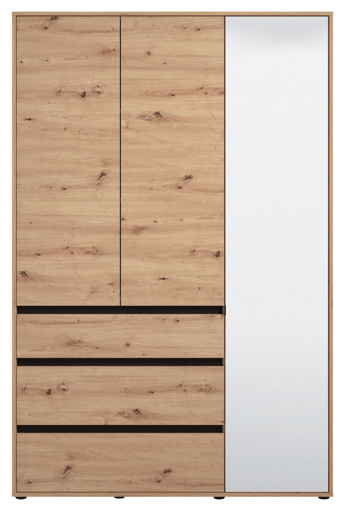 DREHTÜRENSCHRANK 4-türig Schwarz, Eiche Artisan  - Schwarz/Eiche Artisan, Basics, Glas/Holzwerkstoff (138/210,5/54,5cm) - Xora