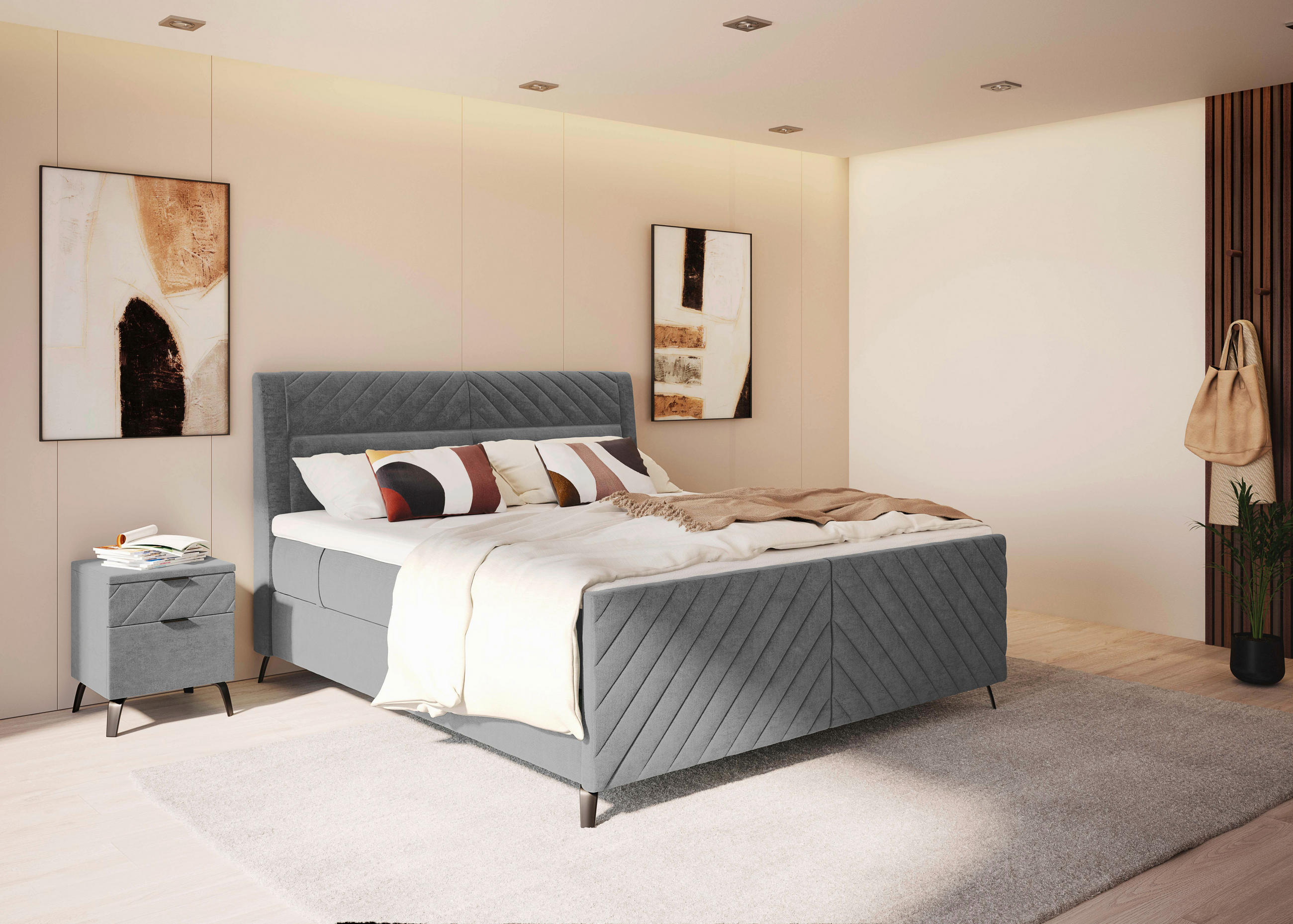 BOXSPRINGBETT 180/200 cm  in Grau  - Schwarz/Grau, Design, Textil/Metall (180/200cm) - Esposa