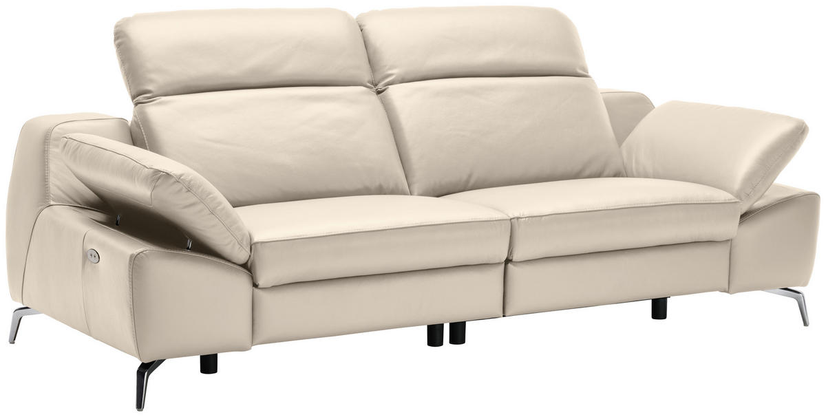 3-SITZER-SOFA Echtleder Beige  - Chromfarben/Beige, Design, Leder/Kunststoff (234/83-99/110cm) - Celina Home