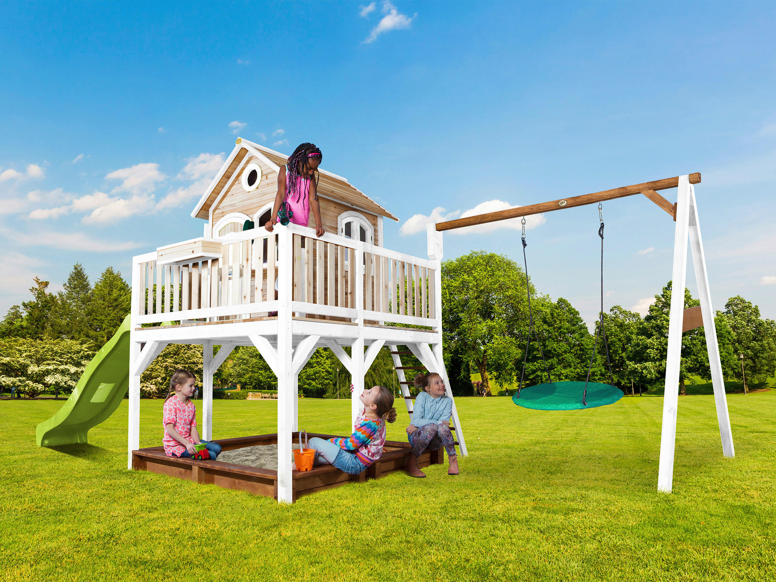 SPIELTURM  - Braun/Weiß, KONVENTIONELL, Holz (613/291/277cm) - Ambia Garden