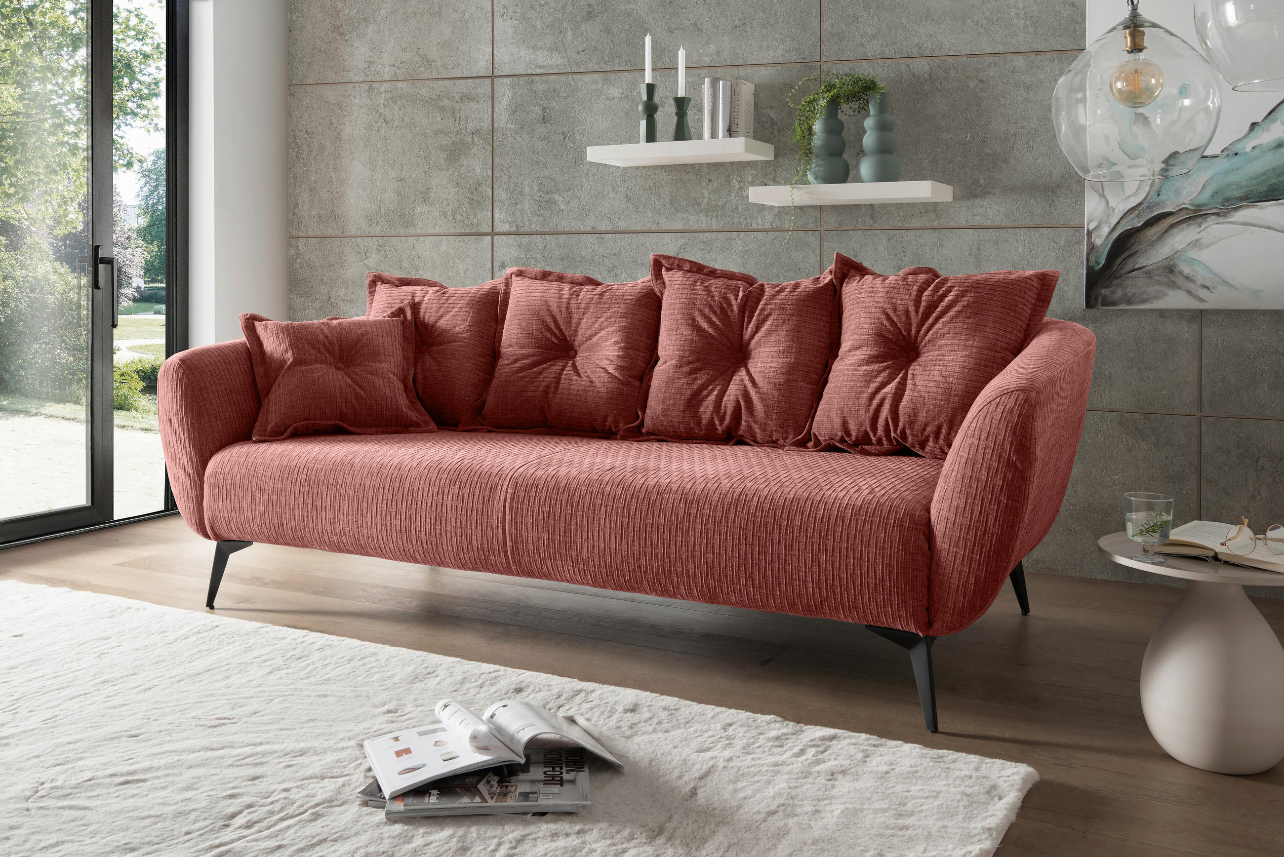 3-SITZER-SOFA in Mikrofaser Koralle  - Koralle/Schwarz, MODERN, Textil/Metall (236/94/103cm) - Livetastic