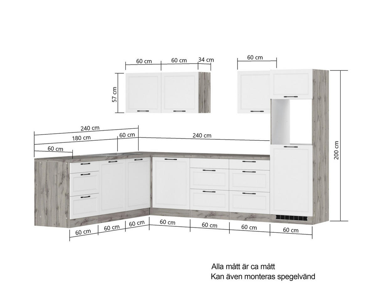 HÖRNKÖK 240/300 cm  i grå, ek Wotan  - ek Wotan/svart, Lifestyle, metall/trämaterial (240/300cm) - Held