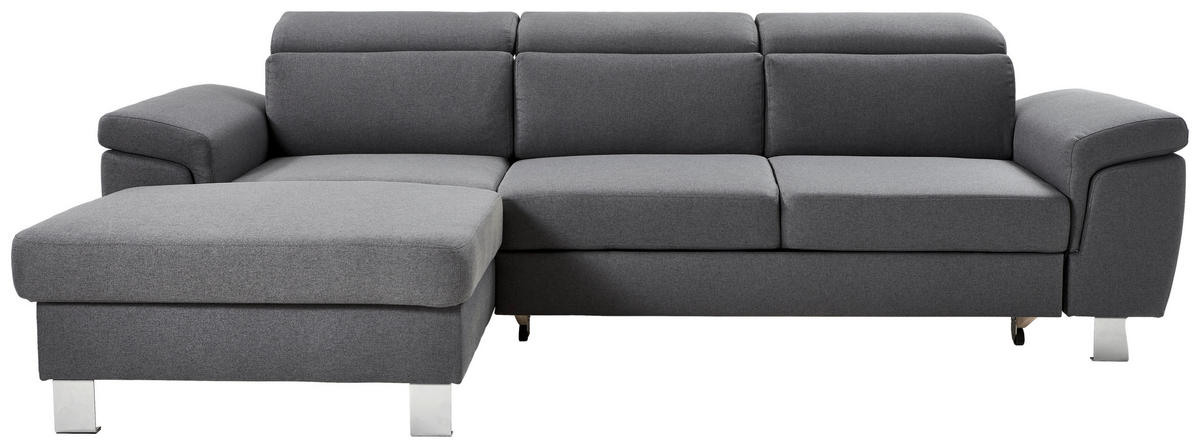 ECKSOFA inkl.Funktionen Grau Webstoff  - Silberfarben/Grau, Design, Textil/Metall (167/250cm) - Xora