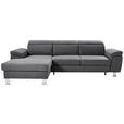 ECKSOFA inkl.Funktionen Grau Webstoff Bettkasten, Schlaffunktion, Rücken echt, Kopfteilverstellung  - Silberfarben/Grau, Design, Textil/Metall (167/250cm) - Xora