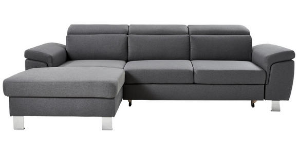 ECKSOFA inkl.Funktionen Grau Webstoff Bettkasten, Schlaffunktion, Rücken echt, Kopfteilverstellung  - Silberfarben/Grau, Design, Textil/Metall (167/250cm) - Xora