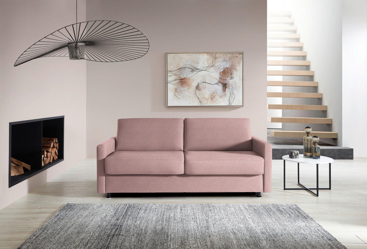 SCHLAFSOFA  in Flachgewebe Altrosa  - Schwarz/Altrosa, KONVENTIONELL, Textil/Metall (207/88/101cm) - Bali