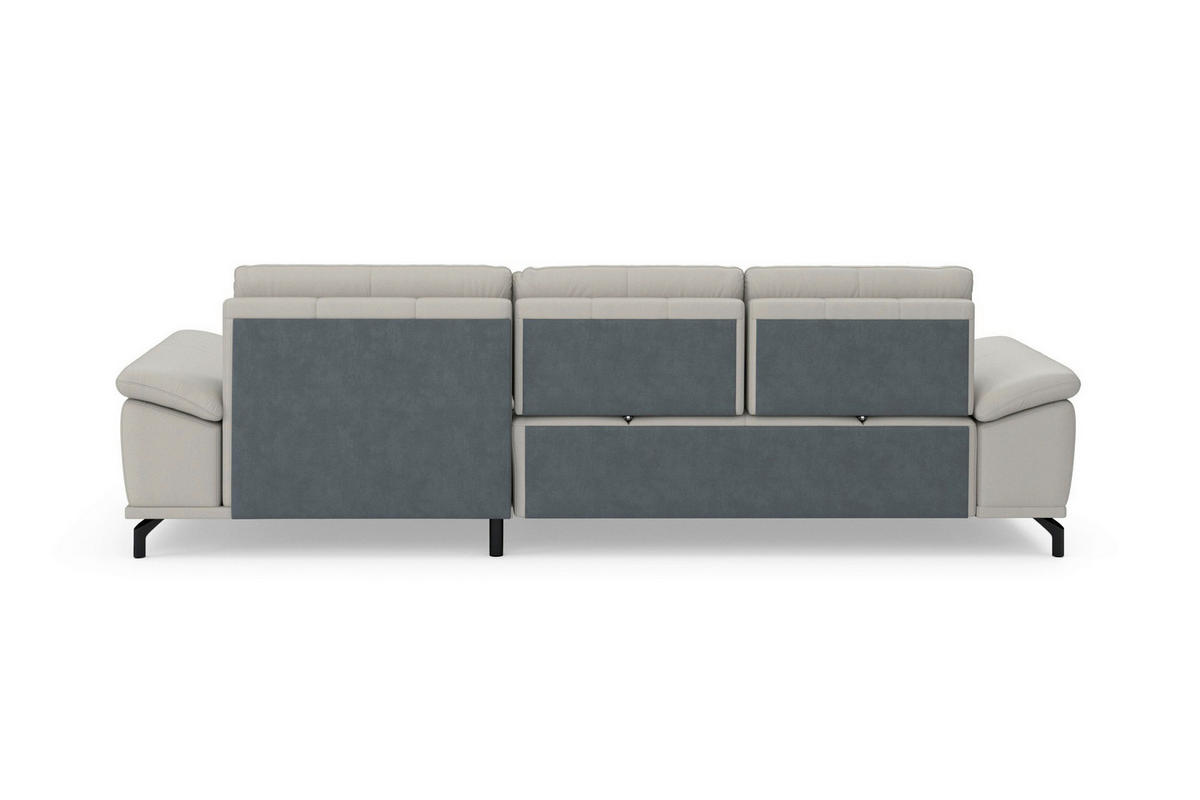 ECKSOFA COSTELLO E Hellgrau Echtleder Nierenkissen, Armteilverstellung, Sitztiefenverstellung  - Hellgrau/Schwarz, Basics, Leder/Textil (301/176cm) - Sit & More