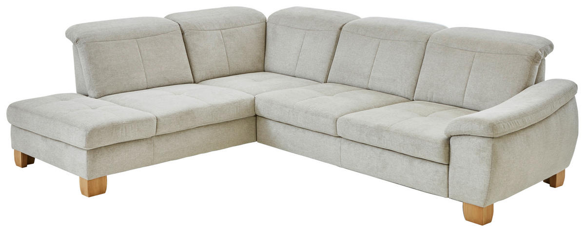 ECKSOFA in Flachgewebe Ecru  - Wildeiche/Ecru, Natur, Holz/Textil (243/301cm) - Voleo