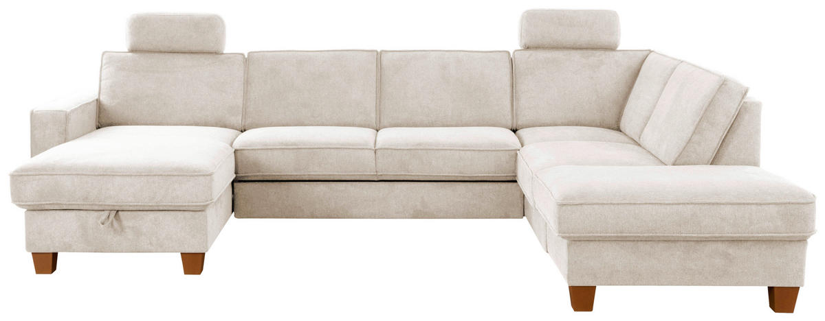 WOHNLANDSCHAFT in Flachgewebe Creme  - Eichefarben/Creme, Konventionell, Holz/Textil (161/309/213cm) - Sit & More