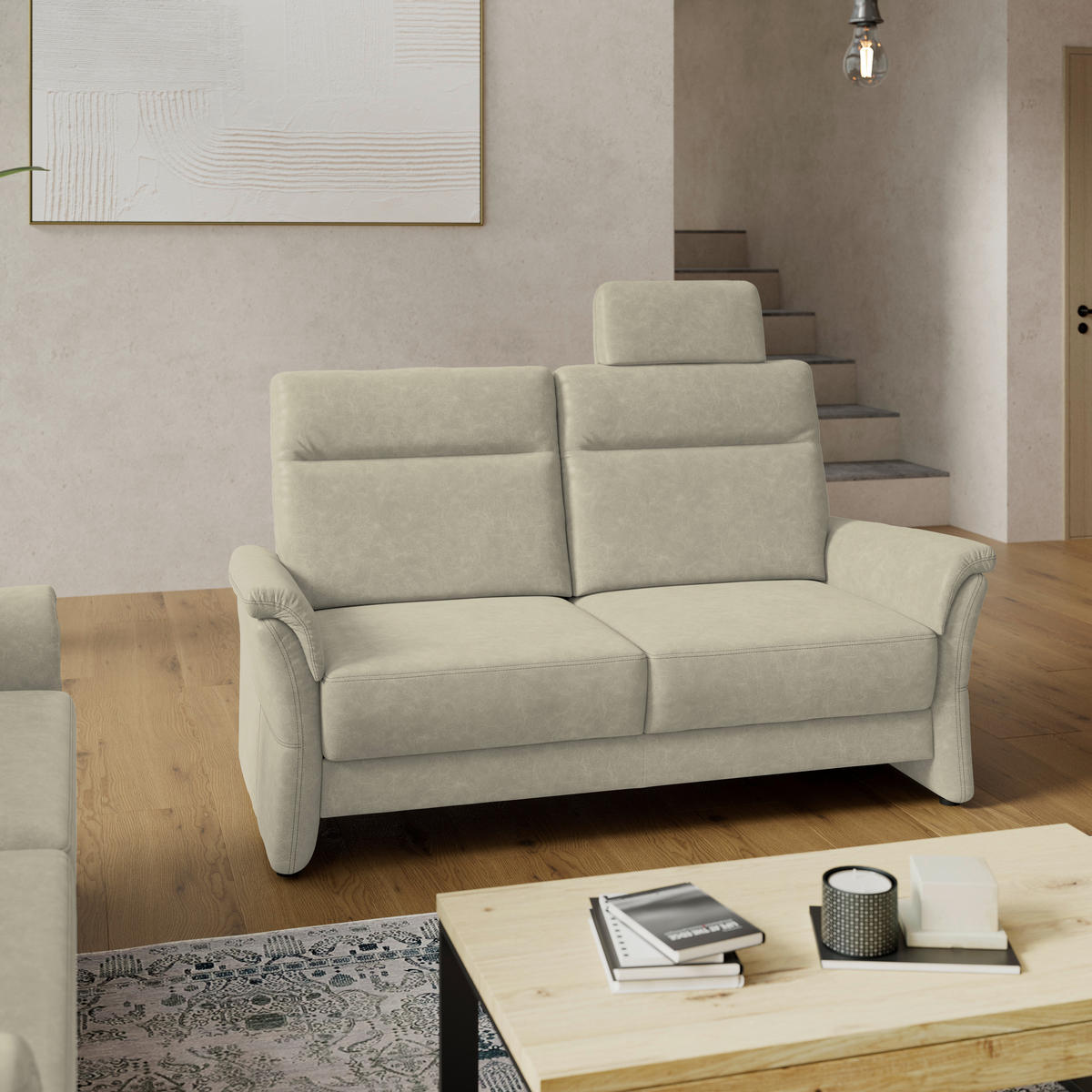 2,5-SITZER Mikrofaser Hellgrau  - Hellgrau/Schwarz, Konventionell, Kunststoff/Textil (170/99/91cm) - Elegando