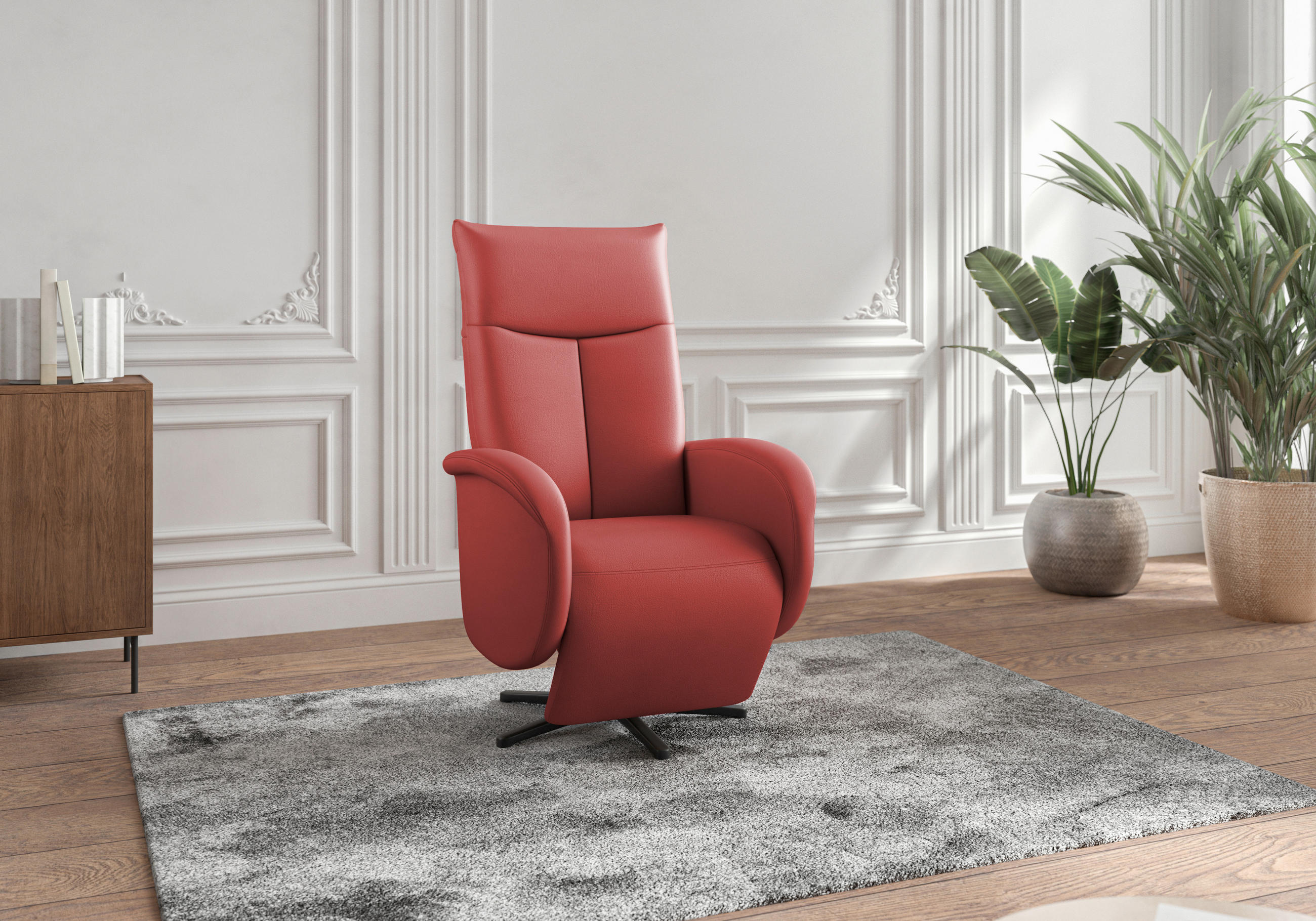 DREHSTUHL Rot  - Rot/Schwarz, MODERN, Leder/Metall (75/112/82cm) - Sit & More