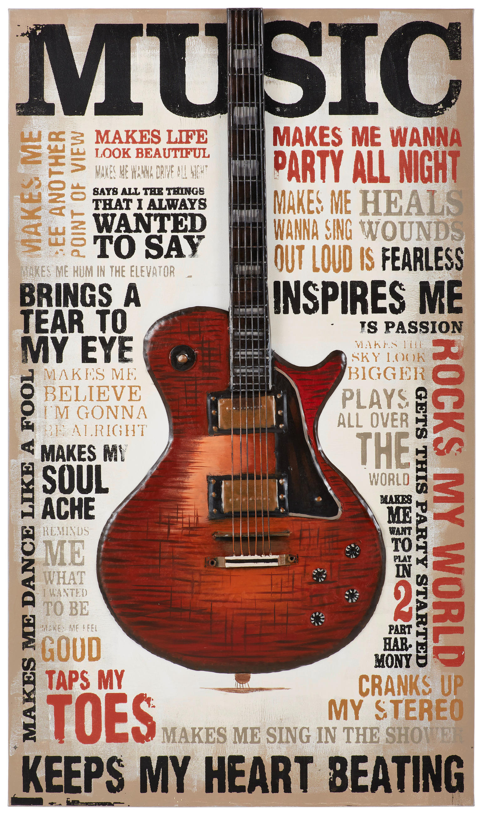 METALLBILD Musik 70/120 cm  - Rot/Schwarz, Trend, Holz/Textil (70/120cm) - Monee