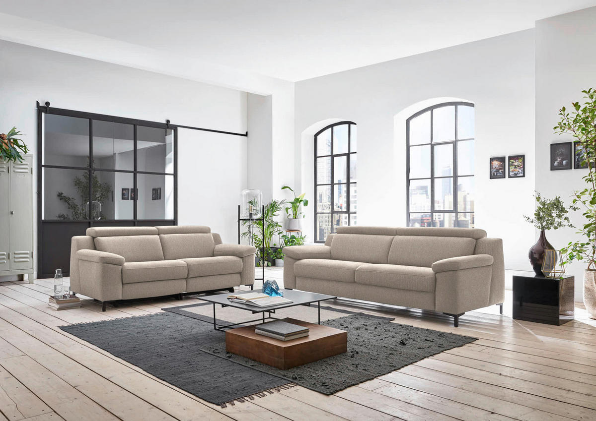 3-SITZER-SOFA in Chenille Greige  - Greige/Schwarz, Design, Textil/Metall (230/104/104cm) - Valdera