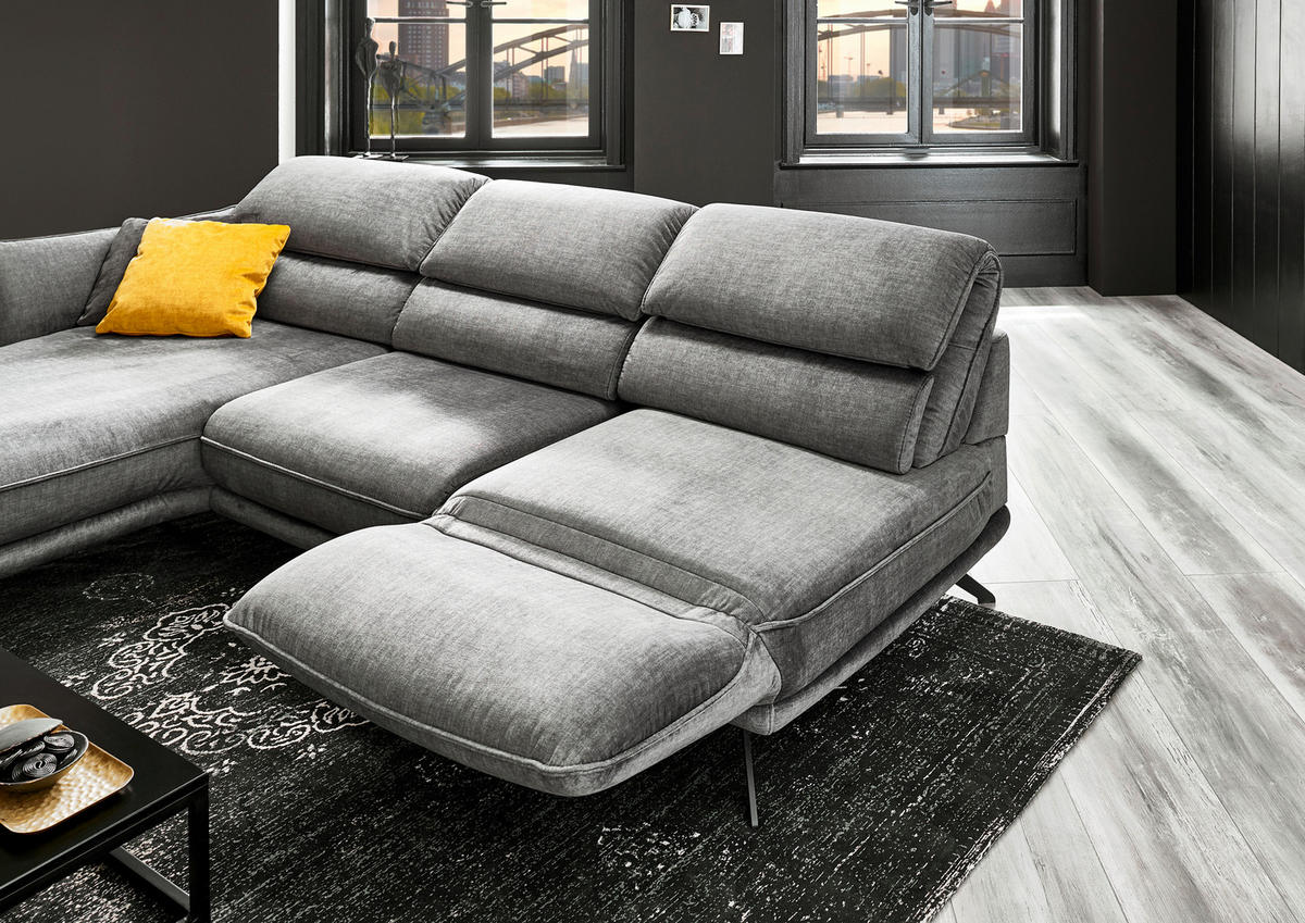 ECKSOFA in Velours Silberfarben  - Silberfarben/Schwarz, Design, Textil/Metall (153/283cm) - Valdera
