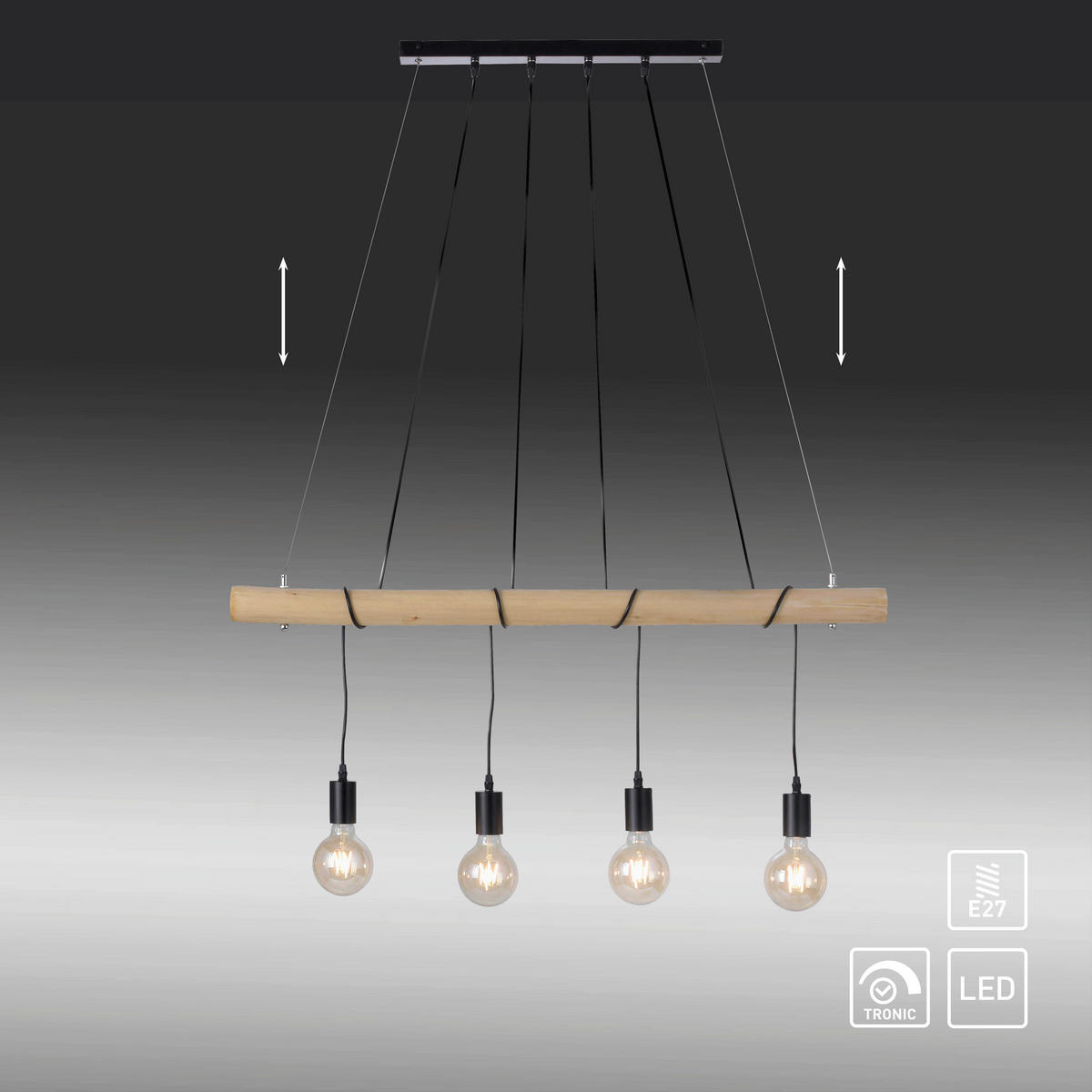 LED-HÄNGELEUCHTE  100/9,5/120 cm    - Eukalyptusholzfarben/Schwarz, Natur, Holz/Kunststoff (100/9,5/120cm) - Just Light