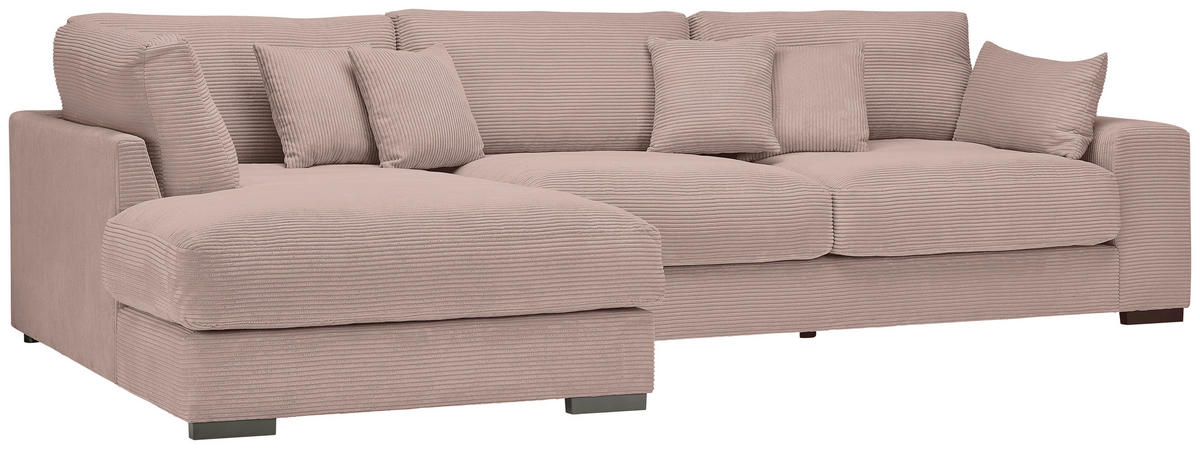 ECKSOFA in Cord Rosa  - Schwarz/Rosa, Design, Kunststoff/Textil (205/340cm) - Lomoco