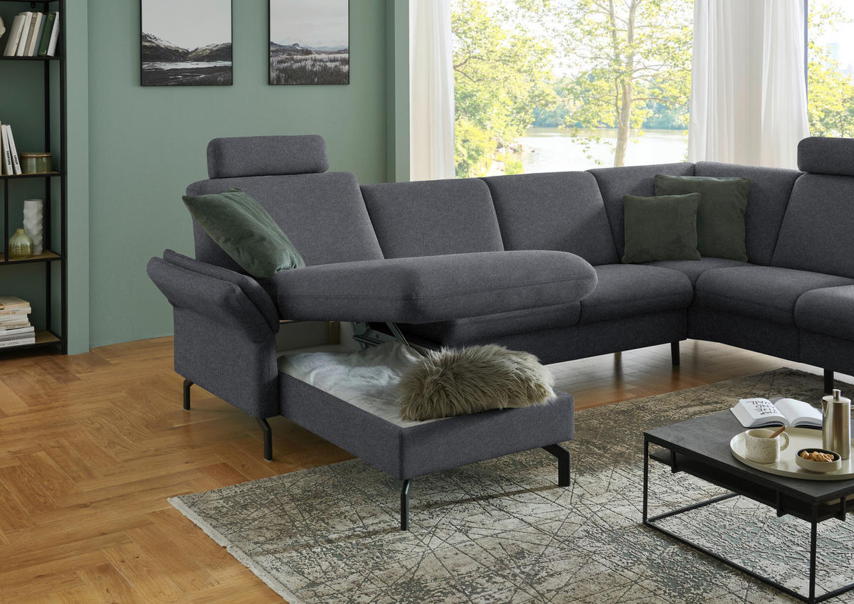 WOHNLANDSCHAFT  in Flachgewebe Anthrazit  - Anthrazit/Schwarz, KONVENTIONELL, Textil/Metall (170/307/190cm) - Beldomo Comfort