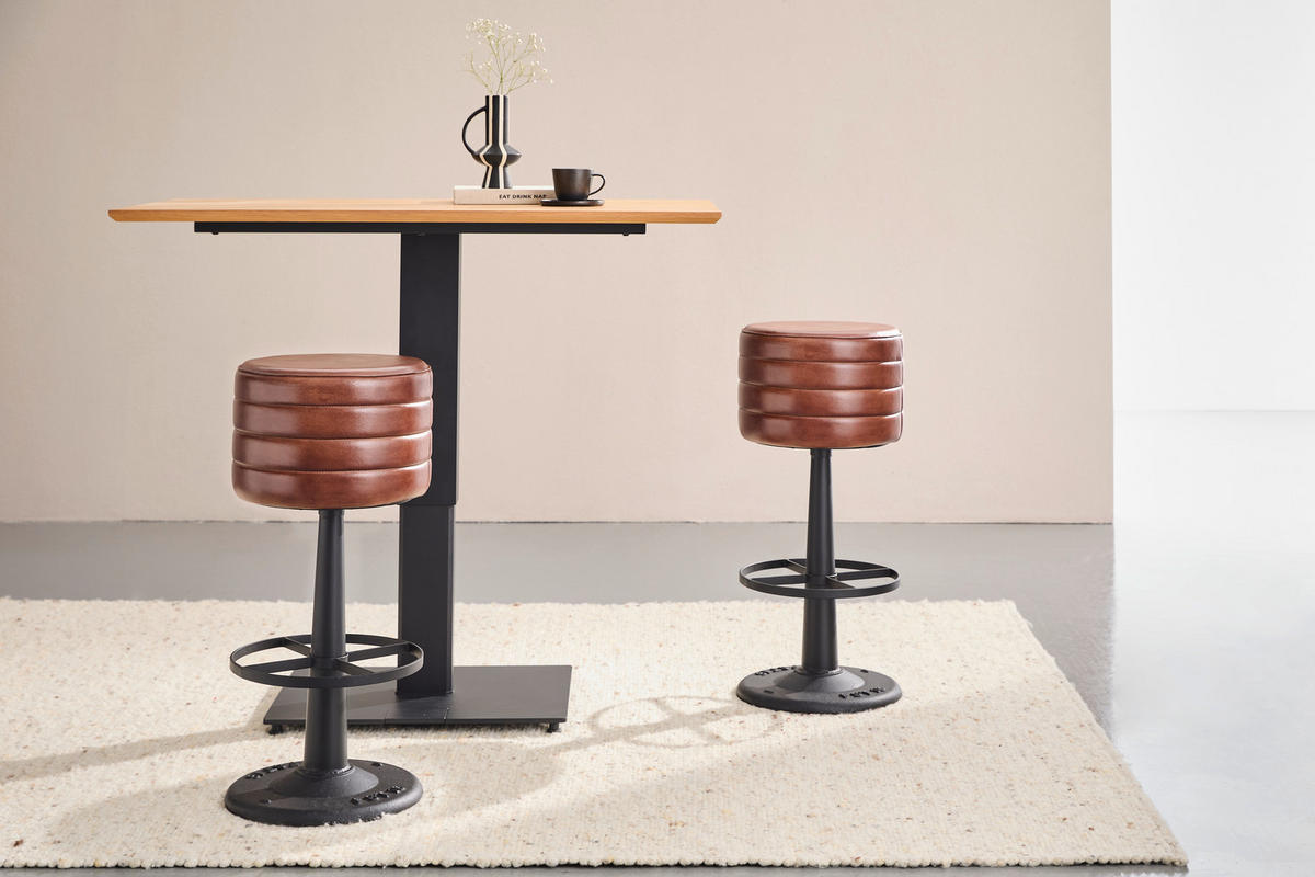 BARHOCKER Echtleder Braun, Schwarz Eisen Lederauswahl  - Schwarz/Braun, LIFESTYLE, Leder/Metall (36/78/36cm) - Landscape