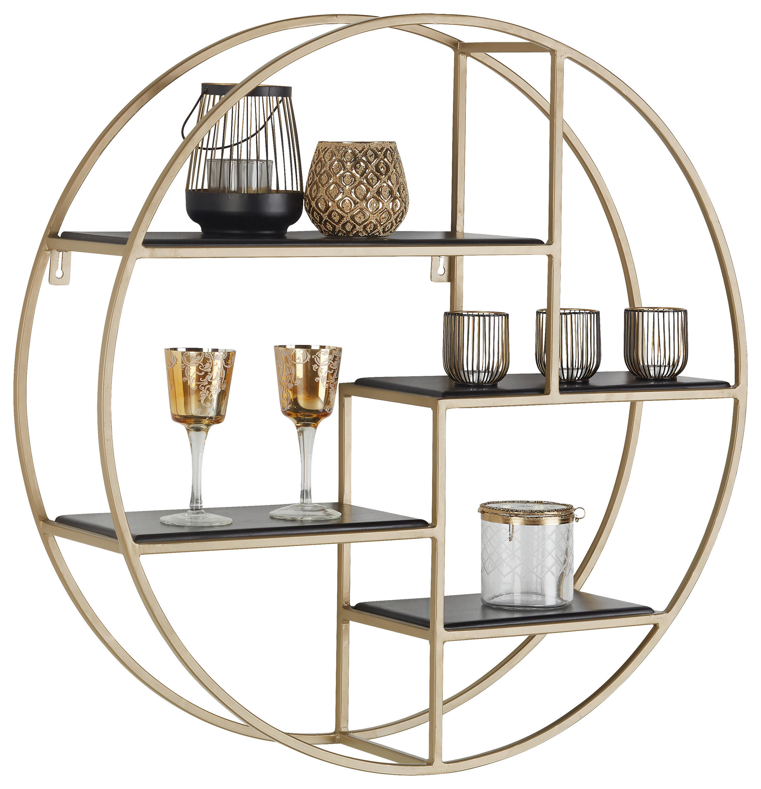 WANDREGAL Akazie teilmassiv Schwarz, Goldfarben  - Goldfarben/Schwarz, Trend, Holz/Metall (80/80/22cm) - Xora