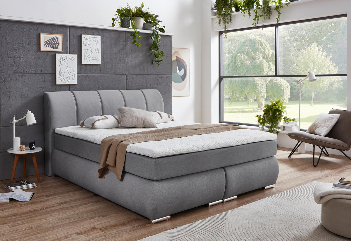 BOXSPRINGBETT 180/200 cm  in Grau  - Chromfarben/Schwarz, KONVENTIONELL, Kunststoff/Textil (180/200cm) - Boxxx