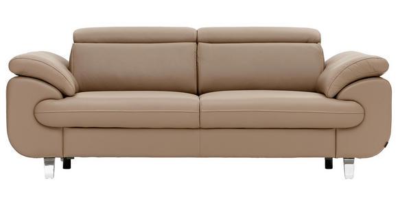 DREISITZER-SOFA Echtleder Hellbraun - Hellbraun/Chromfarben, Natur, Leder/Holz (217/100/105cm) - Valnatura