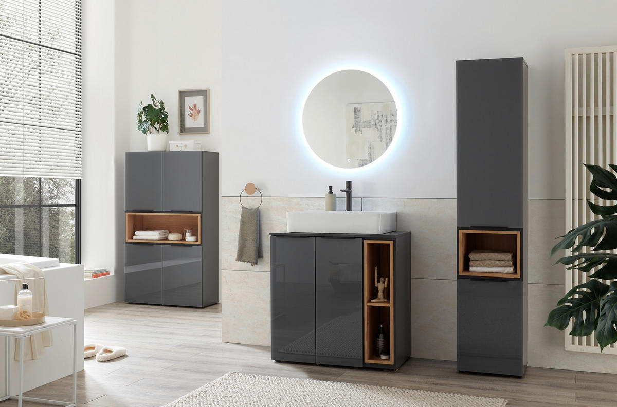 MOSDÓ ALATTI SZEKRÉNY 80/81,5/47 cm  - tölgyfa színű/fekete, Design, műanyag/faalapú anyag (80/81,5/47cm) - home24