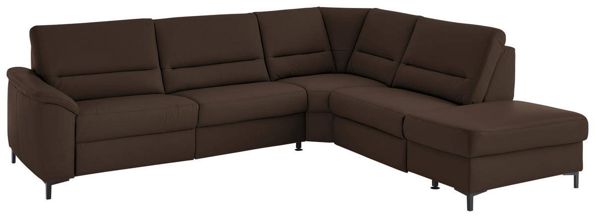 ECKSOFA Echtleder Dunkelbraun  - Dunkelbraun/Schwarz, Konventionell, Leder/Metall (290/249cm) - Beldomo Premium