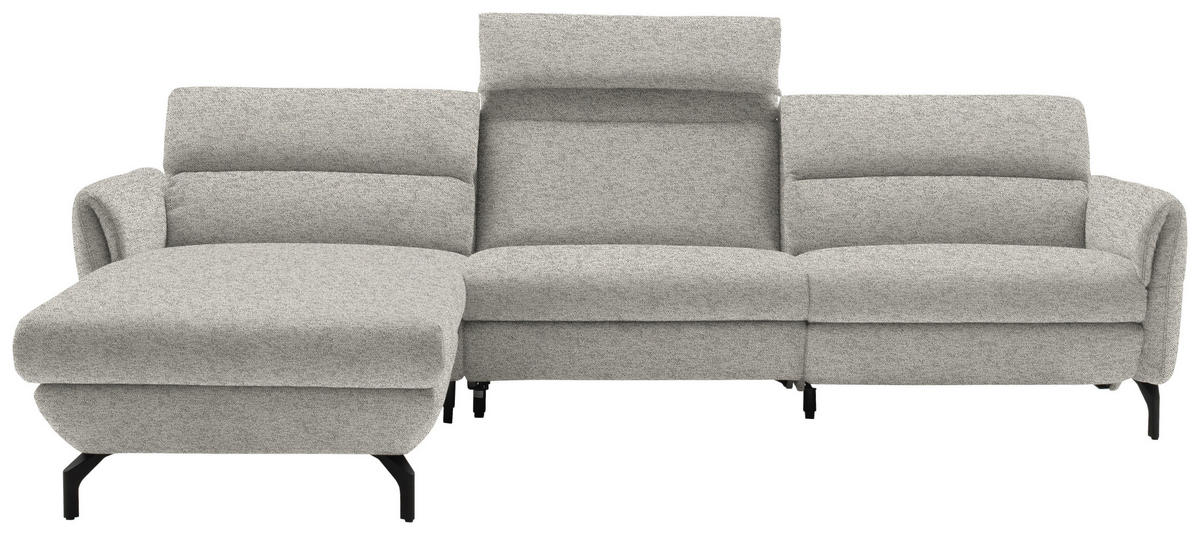 ECKSOFA Hellgrau Chenille  - Hellgrau/Schwarz, Design, Textil/Metall (187/299cm) - Schöner Wohnen