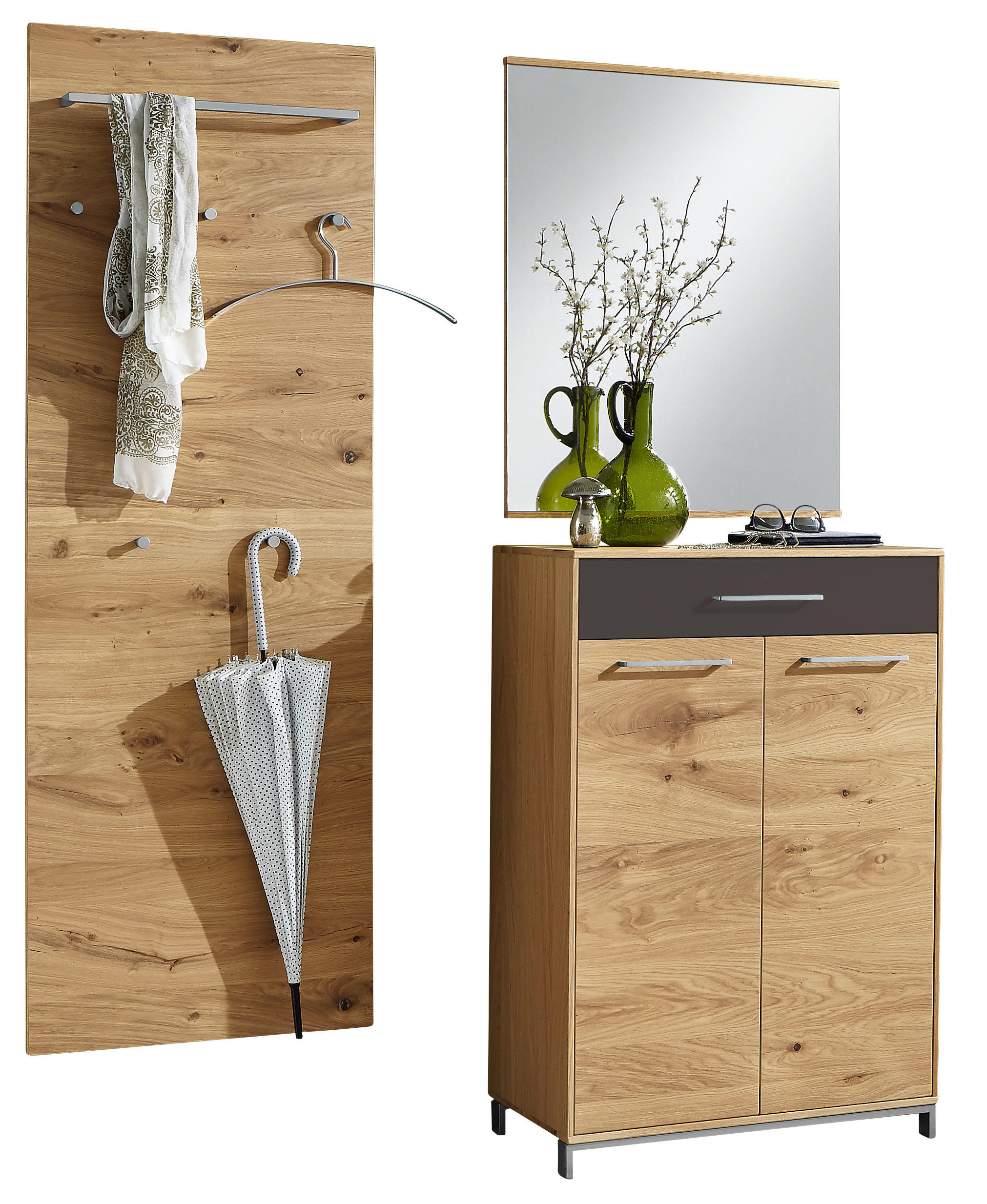 GARDEROBE Anthrazit, Eichefarben - Eichefarben/Anthrazit, Design, Glas/Holz (140/195/37cm)
