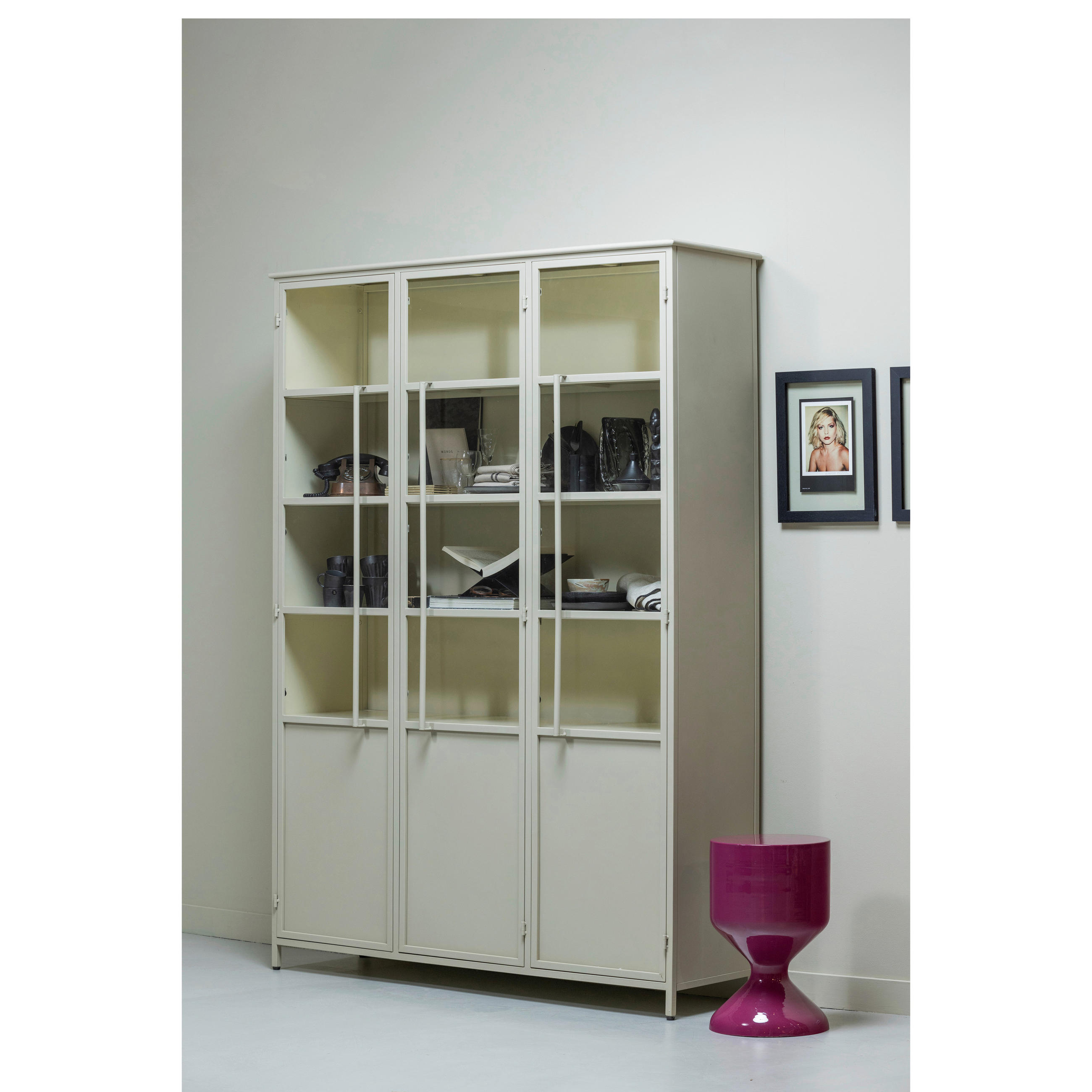 VITRINE in Sandfarben  - Sandfarben, Design, Glas/Metall (140/200/40cm) - Livetastic