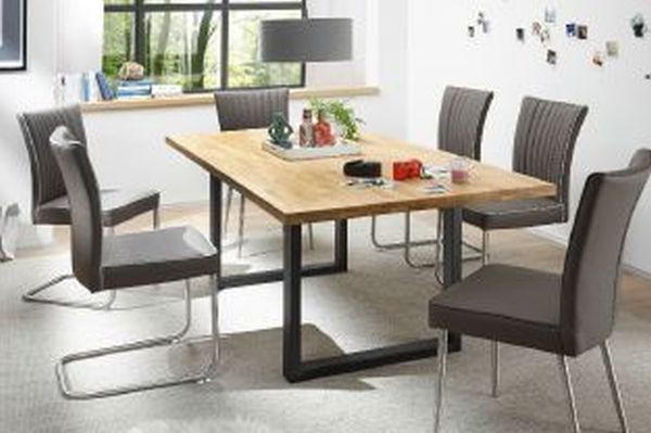 JEDILNA MIZA, masivno hrast hrast - hrast/antracit, Design, kovina/les (180/76/90cm) - Hom`in