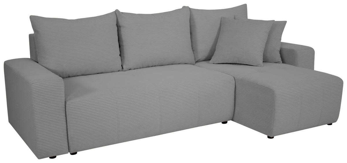 ECKSOFA in Cord Grau  - Schwarz/Grau, Design, Kunststoff/Textil (248/146cm) - MID.YOU