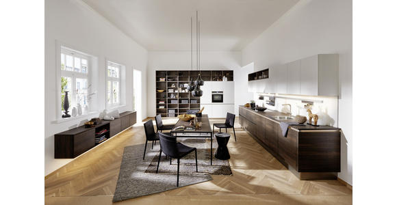 EINBAUKÜCHE - Nussbaumfarben/Weiß, Design, Holzwerkstoff/Kunststoff - Dieter Knoll